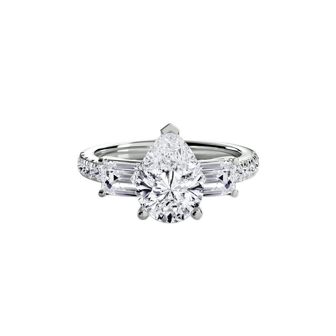 Three - Stone Ring with Pave Band 4 in setting by 18 KARATS