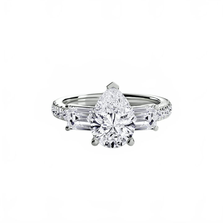 Three - Stone Ring with Pave Band 4 in setting by 18 KARATS