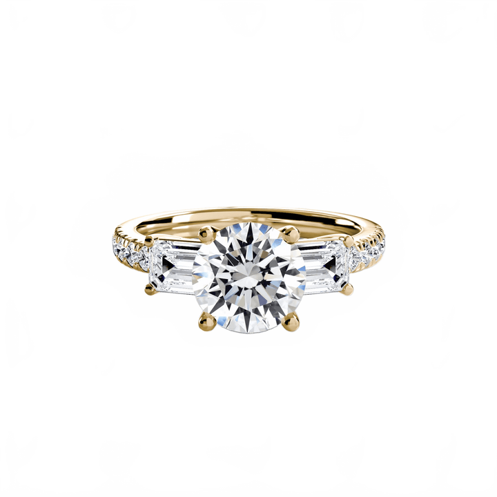 Three - Stone Ring with Pave Band 4 in setting by 18 KARATS