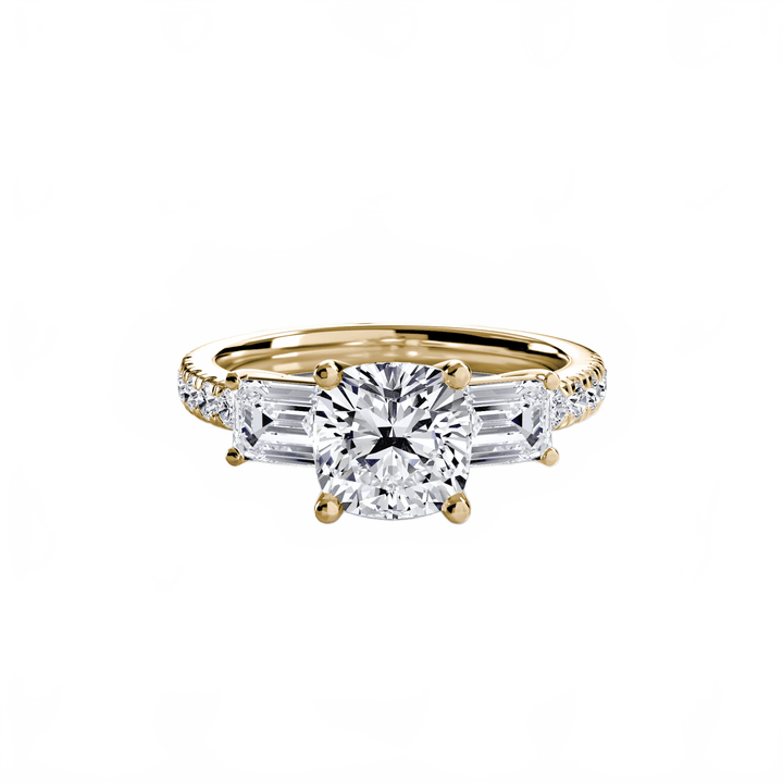 Three - Stone Ring with Pave Band 4 in setting by 18 KARATS