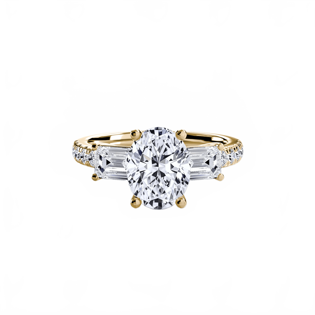 Three - Stone Ring with Pave Band 4 in setting by 18 KARATS