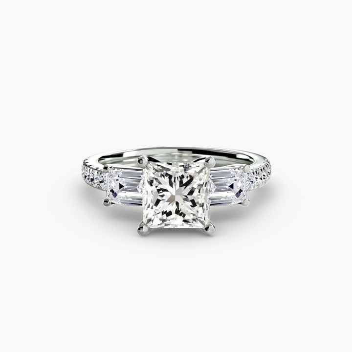 Three - Stone Ring with Pave Band 4 in setting by 18 KARATS