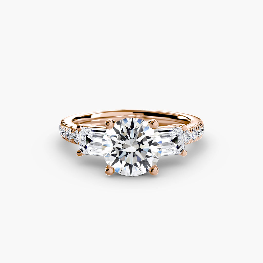Three - Stone Ring with Pave Band 4 in setting by 18 KARATS