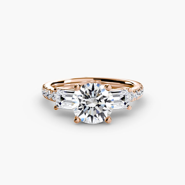 Three - Stone Ring with Pave Band 4 in setting by 18 KARATS