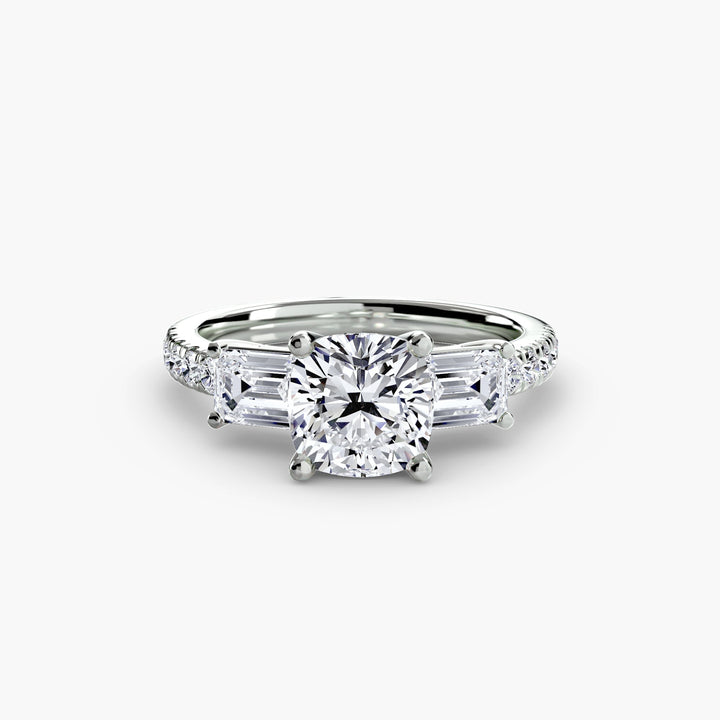 Three - Stone Ring with Pave Band 4 in setting by 18 KARATS