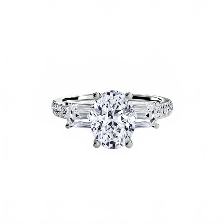 Three - Stone Ring with Pave Band 4 in setting by 18 KARATS