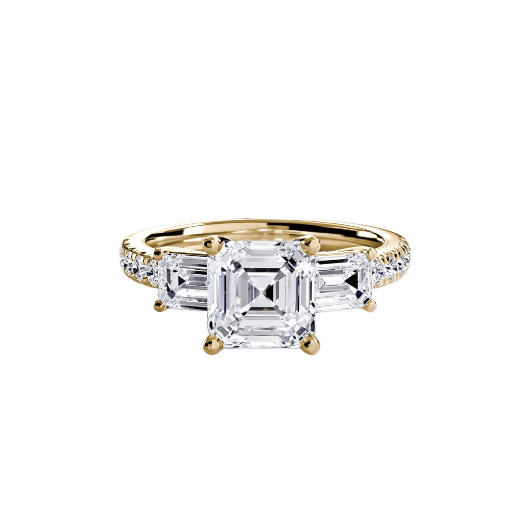 Three - Stone Ring with Pave Band 4 in setting by 18 KARATS