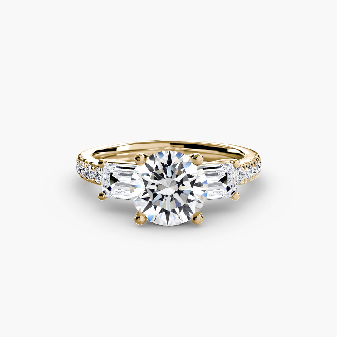 Three - Stone Ring with Pave Band 4 in setting by 18 KARATS