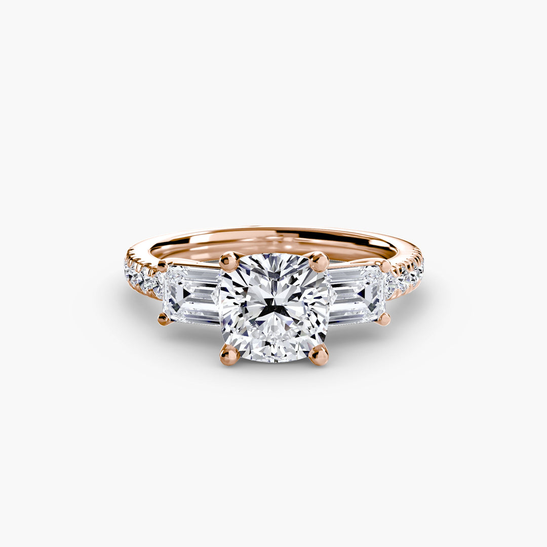 Three - Stone Ring with Pave Band 4 in setting by 18 KARATS