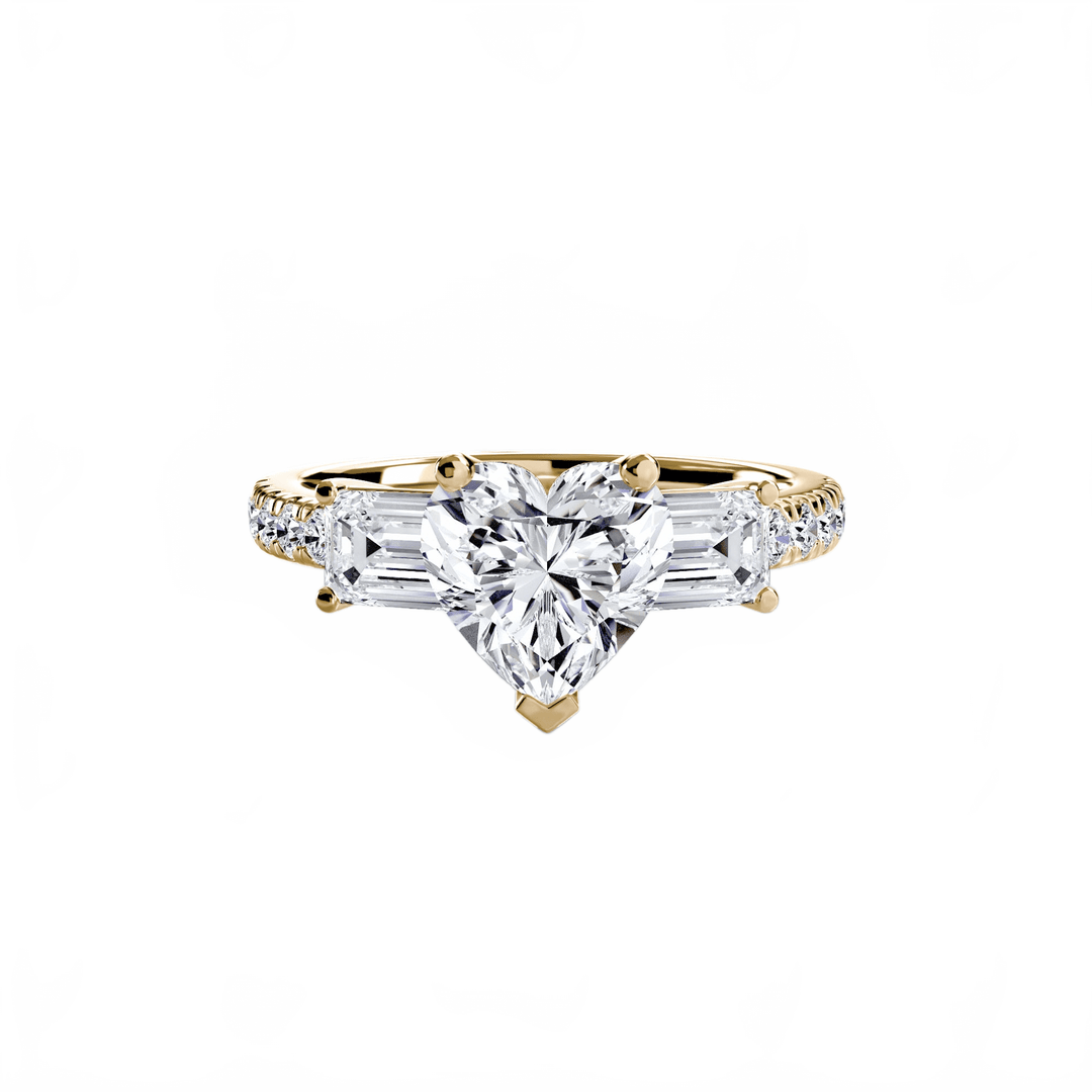 Three - Stone Ring with Pave Band 4 in setting by 18 KARATS