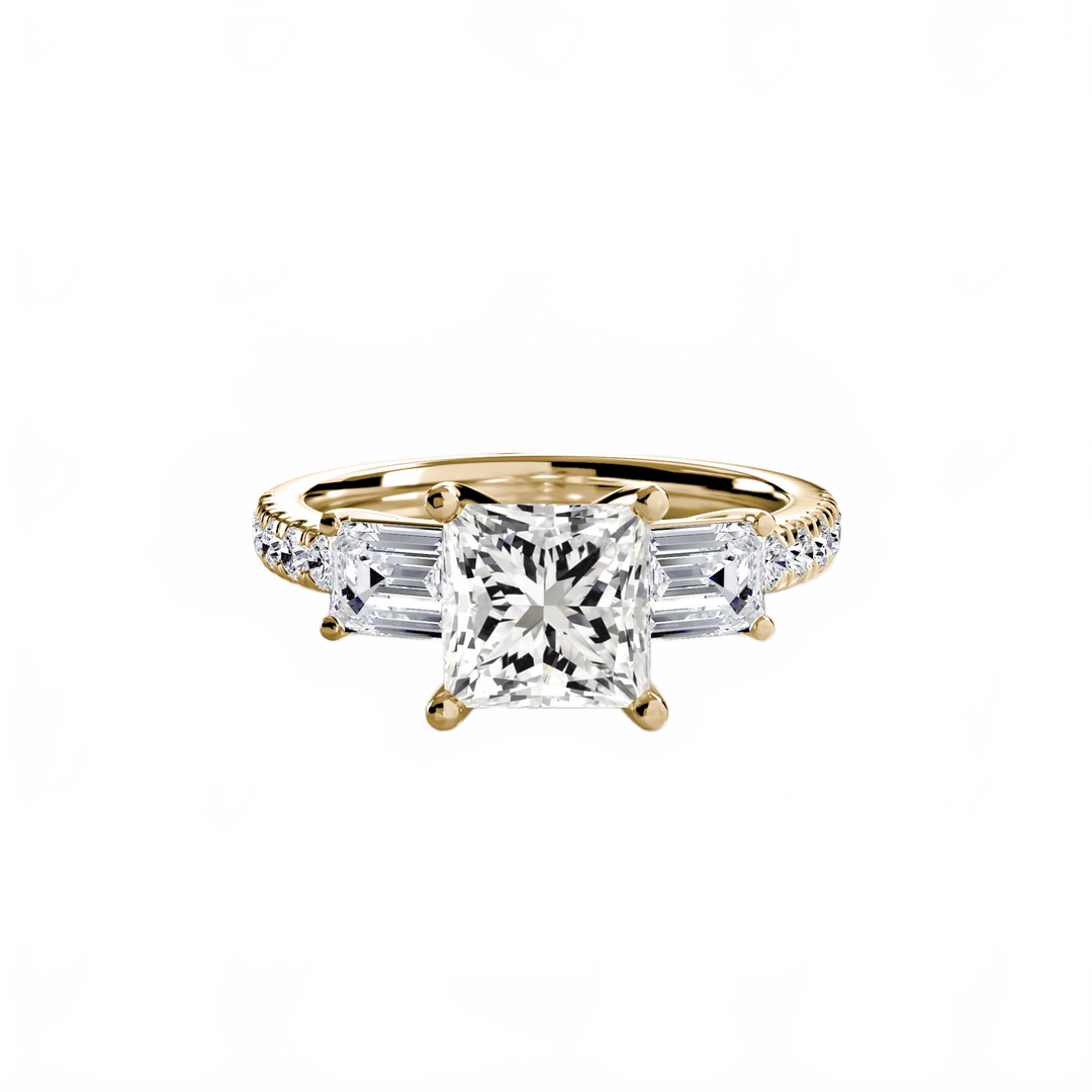 Three - Stone Ring with Pave Band 4 in setting by 18 KARATS
