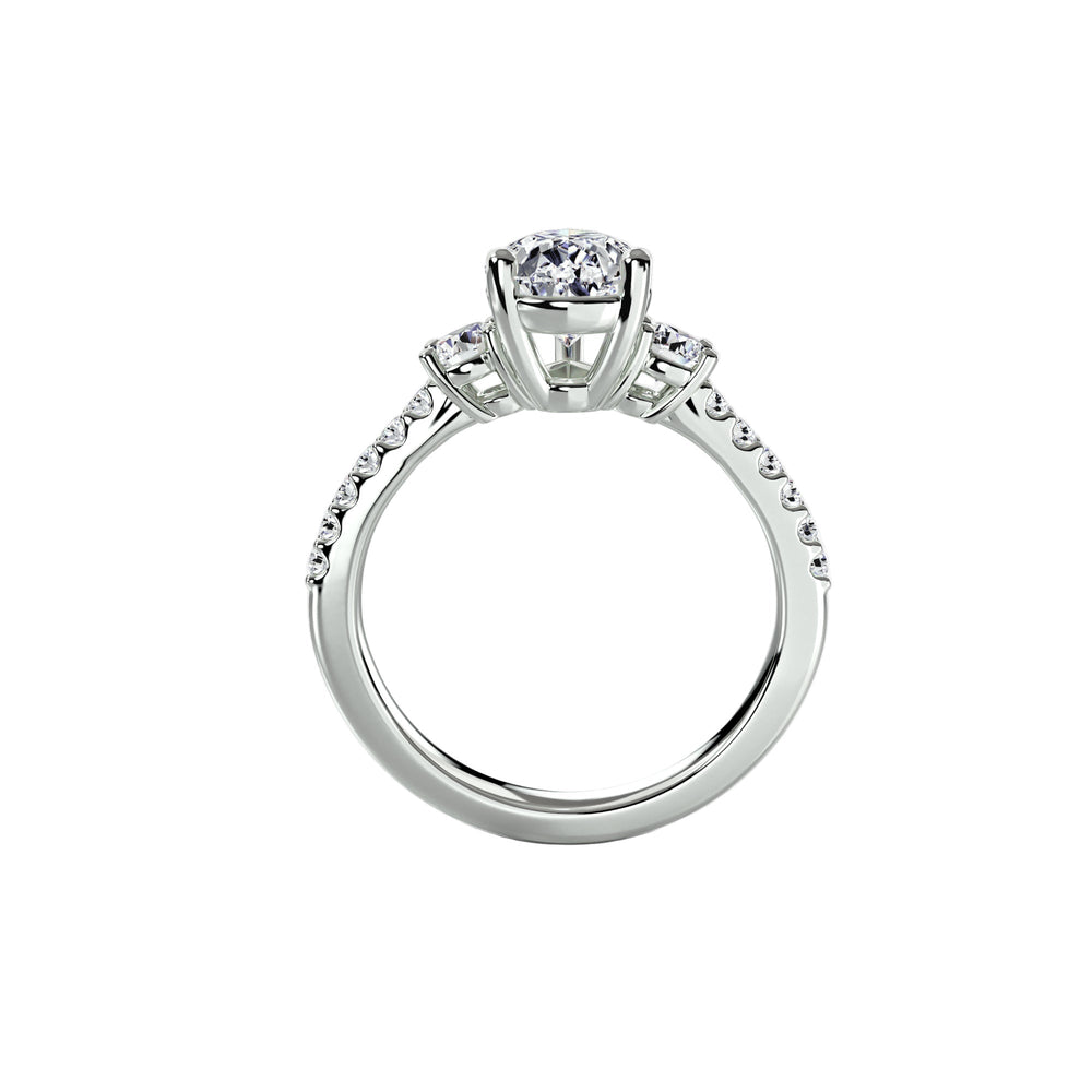 Three - Stone Ring with Pave Band 5 in setting by 18 KARATS