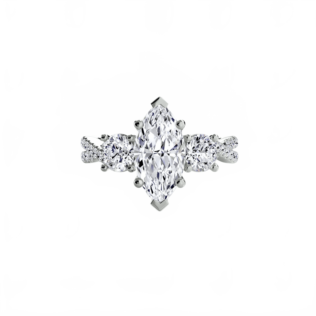 Three - Stone with Pave Band 2 in setting by 18 KARATS