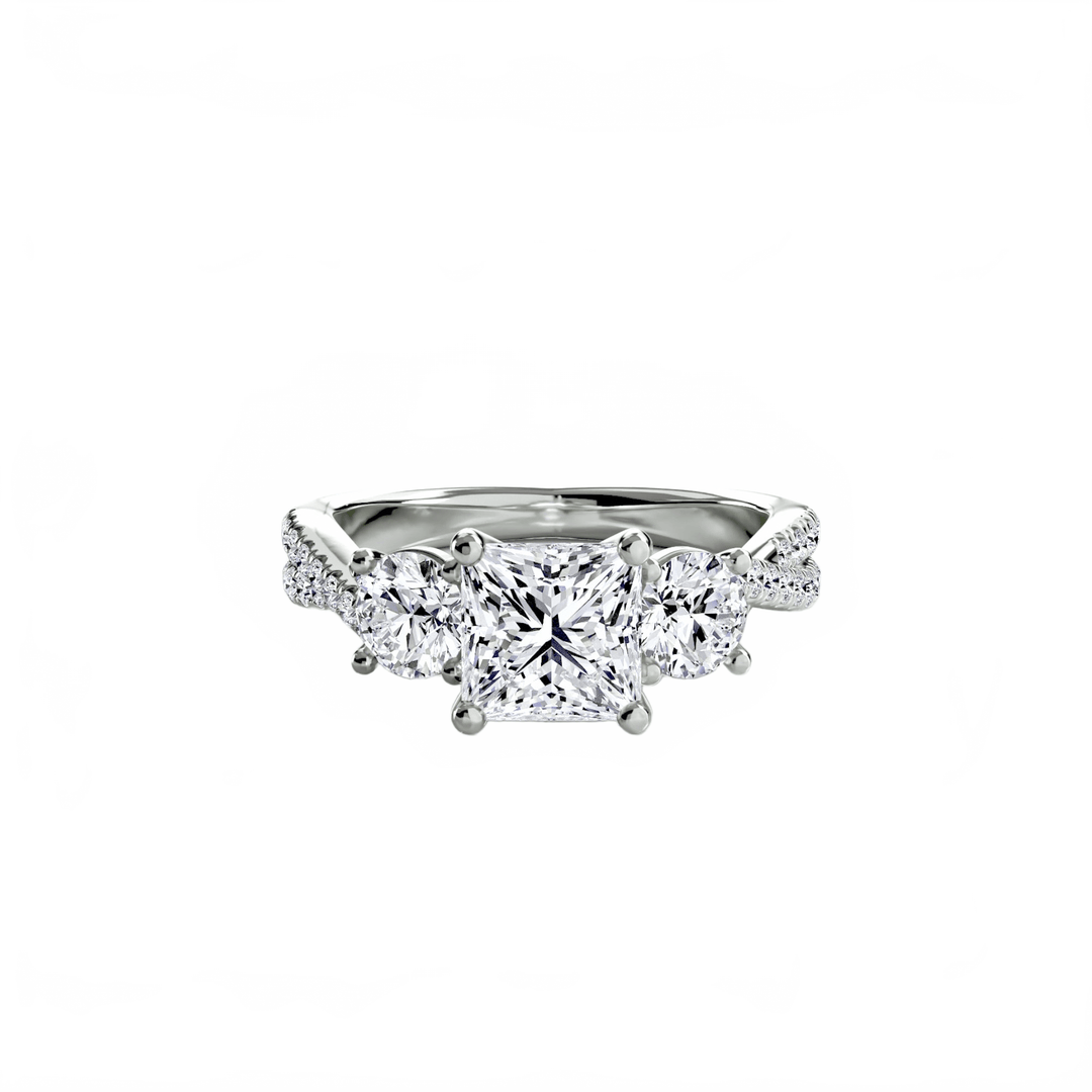 Three - Stone with Pave Band 2 in setting by 18 KARATS