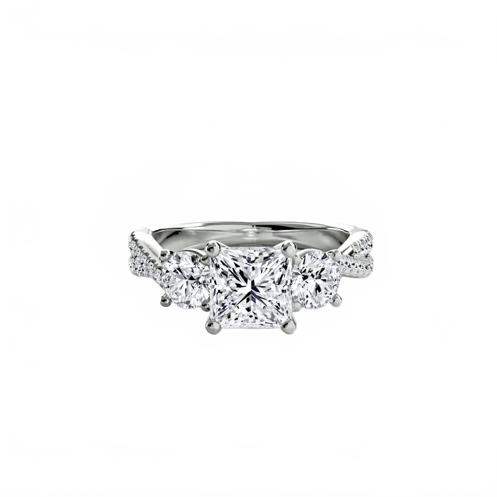 Three - Stone with Pave Band 2 in setting by 18 KARATS