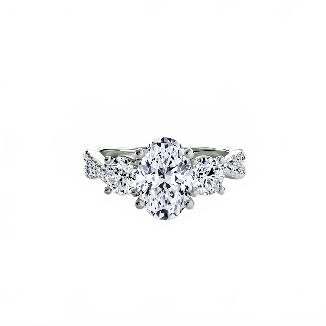 Three - Stone with Pave Band 2 in setting by 18 KARATS