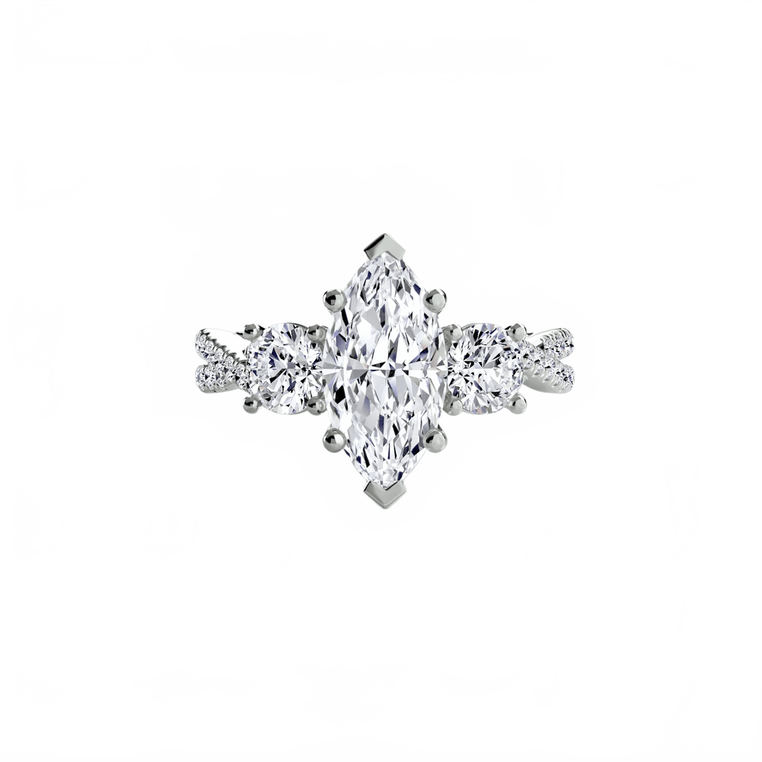 Three - Stone with Pave Band 2 in setting by 18 KARATS