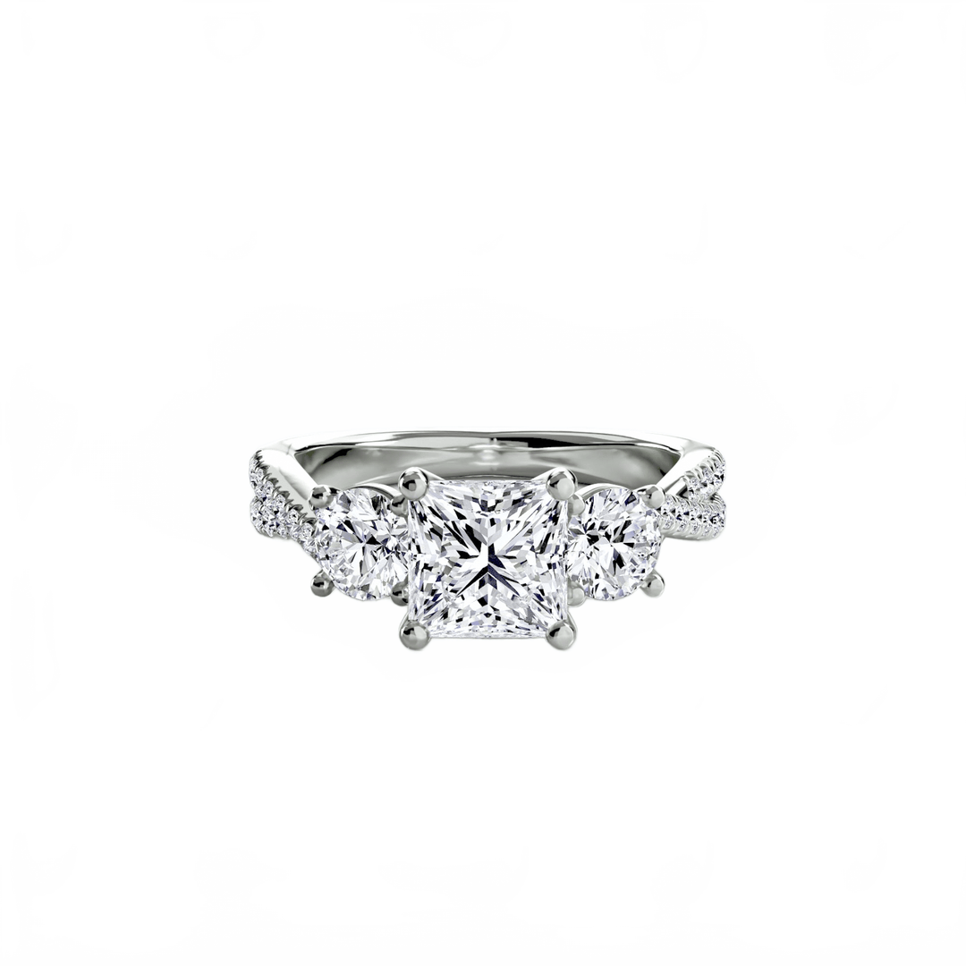 Three - Stone with Pave Band 2 in setting by 18 KARATS