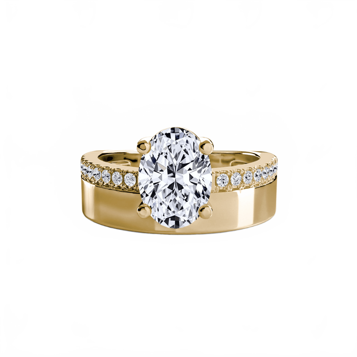 Wide Band Solitaire with Pave Band in setting by 18 KARATS