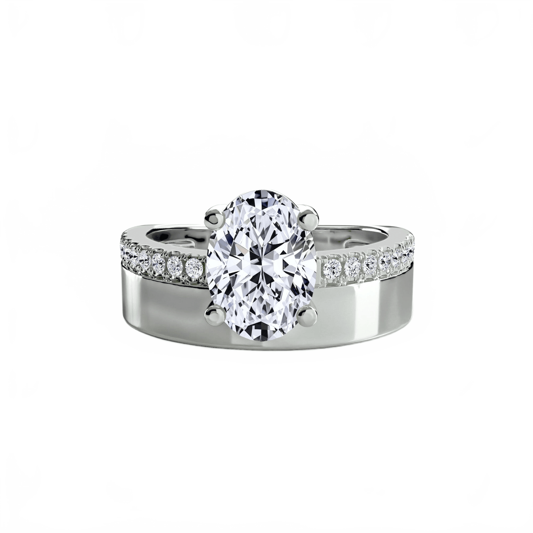 Wide Band Solitaire with Pave Band in setting by 18 KARATS