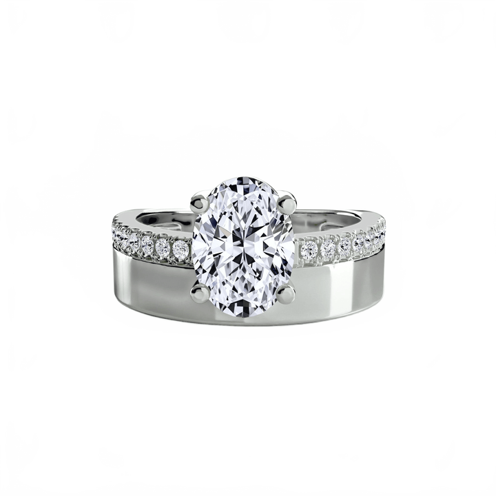 Wide Band Solitaire with Pave Band in setting by 18 KARATS