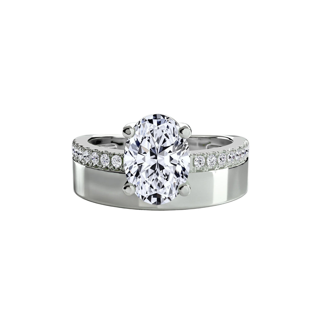 Wide Band Solitaire with Pave Band in setting by 18 KARATS